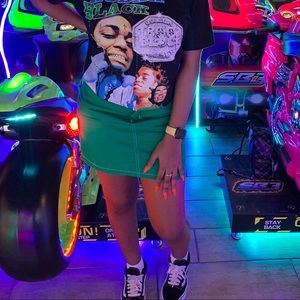 Missguided Green Contrast Stitch Denim Skirt